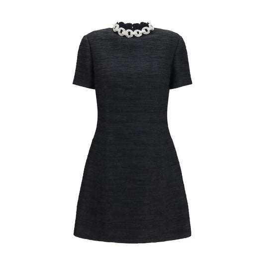 Dress by Valentino Garavani for women in polyamide cotton viscose & crystal black presents a sinuous silhouette, showcasing a sophisticated crew neckline and short-sleeve detailed with a sinuous midi for a refined finish.