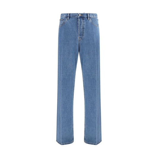 Jeans by Valentino Garavani for men in denim cotton blue presents a refined pantology silhouette, artfully defined by a refined pantology straight-leg & regular-fit, long, and a sophisticated .