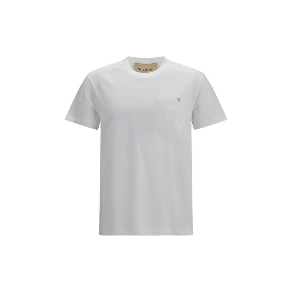 T-Shirt by Valentino Garavani for men in cotton white & signature showcases a fashionable silhouette, elegantly detailed with a fashionable short-sleeve and crew neckline for a sophisticated, high-fashion look.