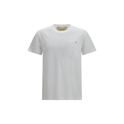 T-Shirt by Valentino Garavani for men in cotton white & signature showcases a fashionable silhouette, elegantly detailed with a fashionable short-sleeve and crew neckline for a sophisticated, high-fashion look.