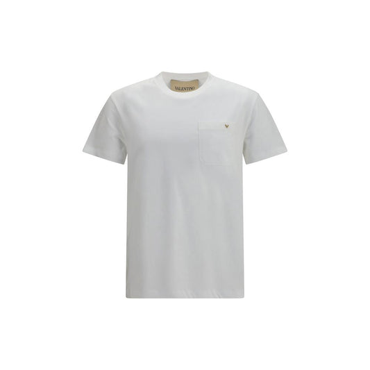 T-Shirt by Valentino Garavani for men in cotton white & signature showcases a fashionable silhouette, elegantly detailed with a fashionable short-sleeve and crew neckline for a sophisticated, high-fashion look.