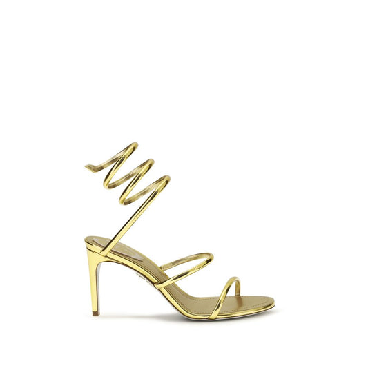 Stiletto Sandals by RENE CAOVILLA for women in bos taurus calf leather gold & lilac showcases a sculptural silhouette as Women's Bos Taurus Calf Leather Stiletto Sandals, defined by a sculptural stiletto and sculptural for a sculptural look.