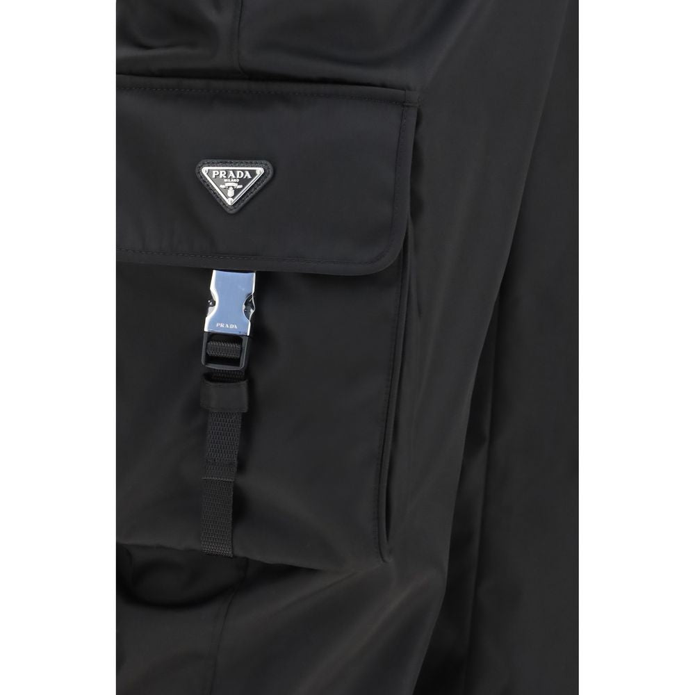 Cargo Pants by Prada for men in nylon black features a sartorial silhouette, showcasing a sophisticated slim with a refined long and elegant .