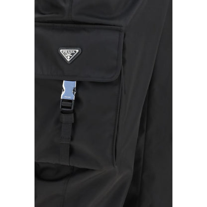 Cargo Pants by Prada for men in nylon black features a sartorial silhouette, showcasing a sophisticated slim with a refined long and elegant .