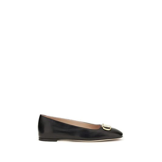 Ballet Flat Shoes by Valentino Garavani for women in bos taurus nappa calf leather black & signature showcases a resplendent V Logo Women's Bos Taurus Nappa Calf Leather Ballet Flat Shoes aesthetic with a and .