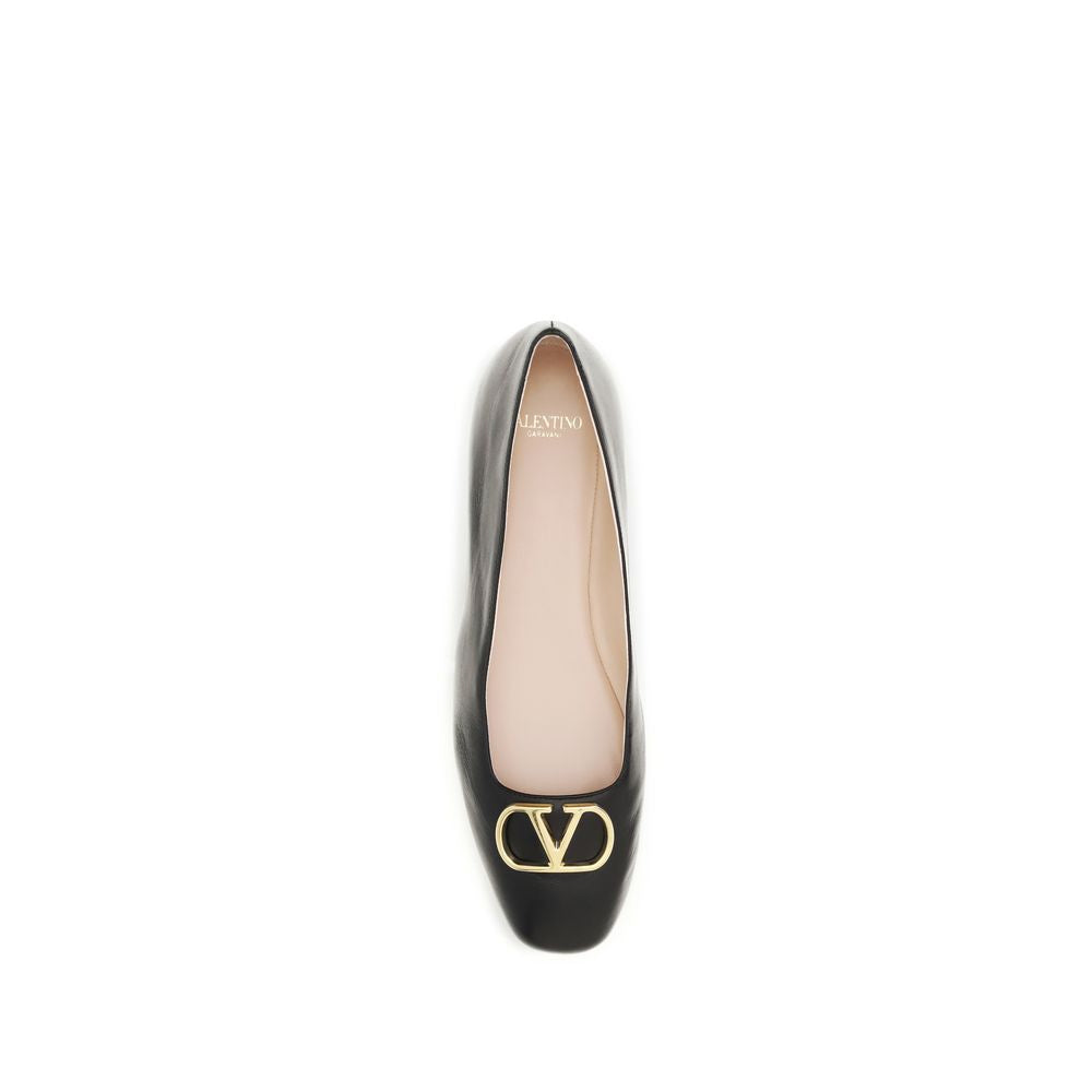 Ballet Flat Shoes by Valentino Garavani for women in bos taurus nappa calf leather black & signature showcases a resplendent V Logo Women's Bos Taurus Nappa Calf Leather Ballet Flat Shoes aesthetic with a and .