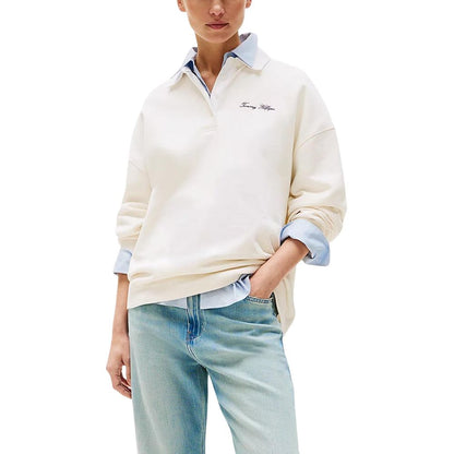 Activewear Sweatshirt by Tommy Hilfiger for women in polyamide beige showcases a versatile silhouette, artfully detailed with a versatile and cap-sleeve for a versatile finish with .