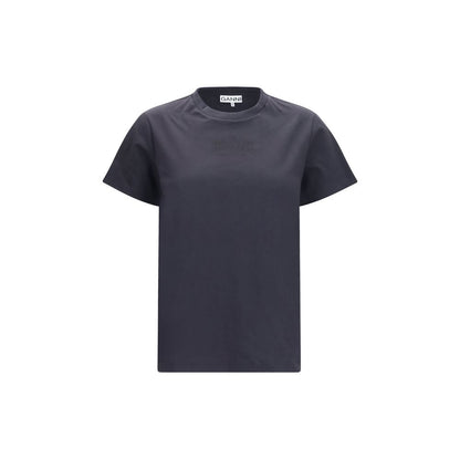 T-Shirt by Ganni for women in cotton black & signature features an edgy silhouette, meticulously detailed with a sophisticated short-sleeve and round neckline for a truly edgy finish.