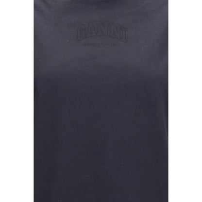 T-Shirt by Ganni for women in cotton black & signature showcases a unassuming silhouette, artfully detailed with a refined round neckline and unassuming for a sophisticated, contemporary look.