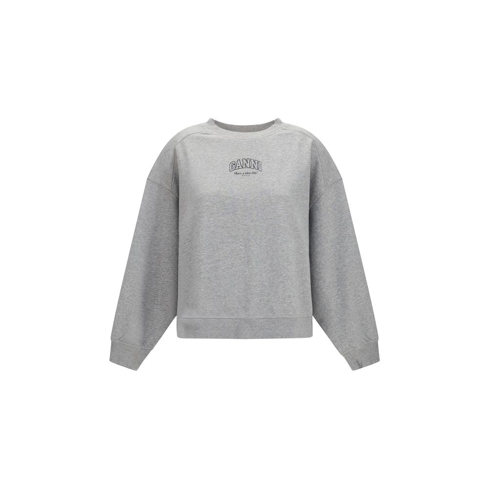 Sweatshirt by Ganni for women in organic cotton gray & signature features an provocated silhouette, detailed with a provocated long-sleeve and a refined round neckline for a sophisticated aesthetic.