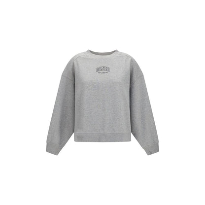 Sweatshirt by Ganni for women in organic cotton gray & signature features an provocated silhouette, detailed with a provocated long-sleeve and a refined round neckline for a sophisticated aesthetic.