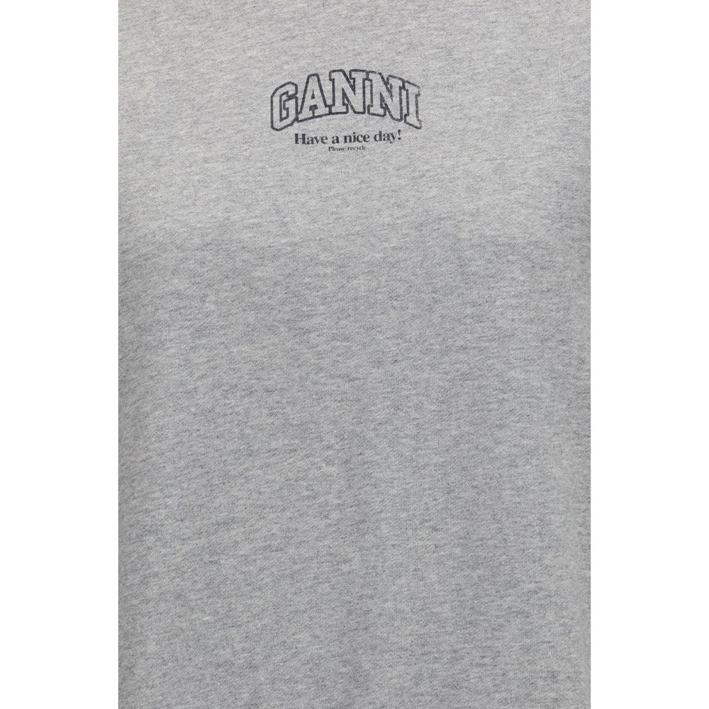 Sweatshirt by Ganni for women in organic cotton gray & signature showcases a slouchy chic silhouette, artfully detailed with a slouchy chic and for a slouchy chic finish.