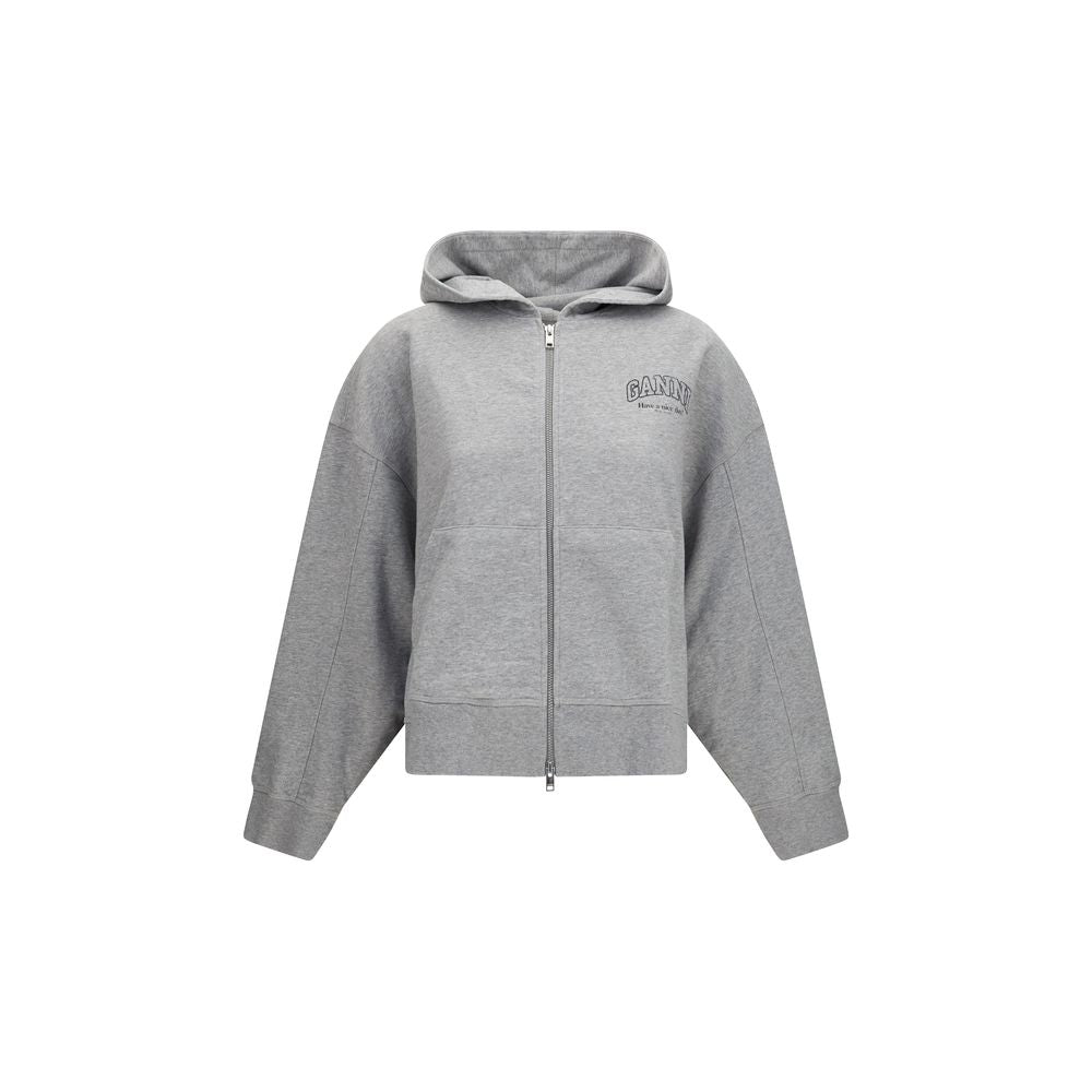 Sweatshirt Hoodie by Ganni for women in organic cotton gray features a edgy silhouette, detailed with a edgy hooded neckline and long-sleeve for a refined finish.