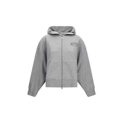 Sweatshirt Hoodie by Ganni for women in organic cotton gray features a edgy silhouette, detailed with a edgy hooded neckline and long-sleeve for a refined finish.