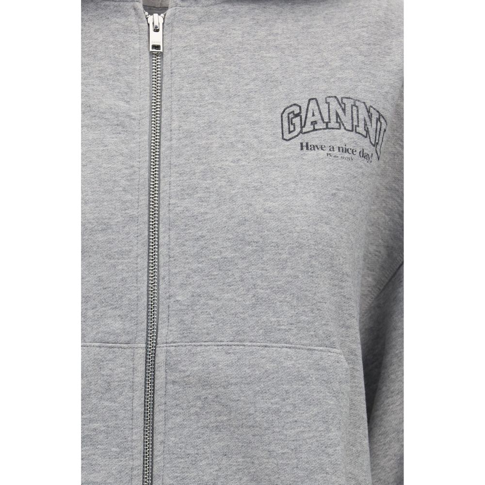 Sweatshirt Hoodie by Ganni for women in organic cotton gray features an dramatic silhouette, showcasing a sophisticated hooded neckline and dramatic for a refined, modern aesthetic.