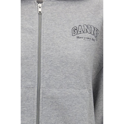 Sweatshirt Hoodie by Ganni for women in organic cotton gray features an dramatic silhouette, showcasing a sophisticated hooded neckline and dramatic for a refined, modern aesthetic.