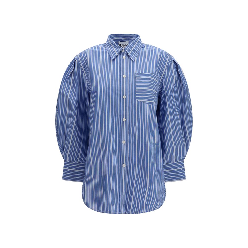 T-Shirt by Ganni for women in cotton blue, patterned & striped features an on trend silhouette, perfectly showcasing a on trend long-sleeve and for an elevated aesthetic.