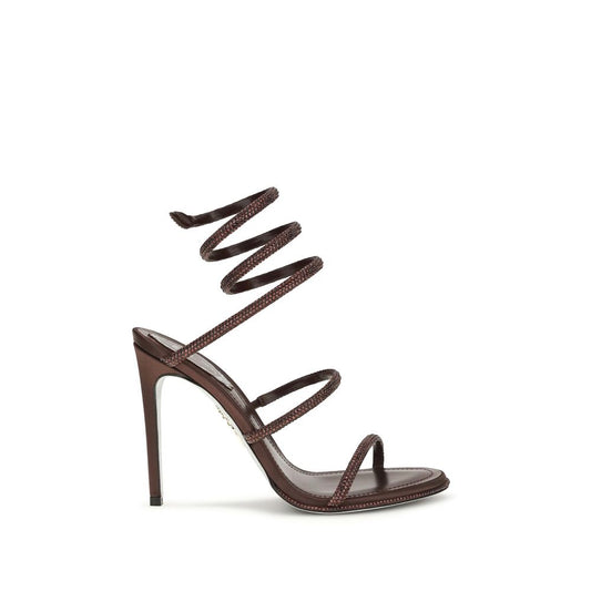 Stiletto Sandals by RENE CAOVILLA for women in silk satin & rhinestone black & brown features an effortlessly chic silhouette from the Women's Silk Satin & Rhinestone Stiletto Sandals collection, showcasing a effortlessly chic stiletto and elegant .