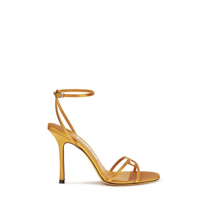 Stiletto Ankle Strap Sandals by Jimmy Choo for women in silk satin orange features an architectural design from the Women's Silk Satin Stiletto Ankle Strap Sandals collection, defined by a architectural stiletto and for a architectural finish.