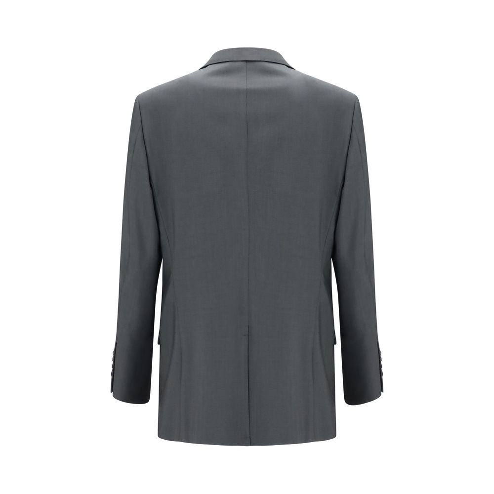 Jacket by Valentino Garavani for men in merino wool & mohair gray & monogram features an utilitarian silhouette with a refined , showcasing sophisticated pockets for an utilitarian aesthetic.