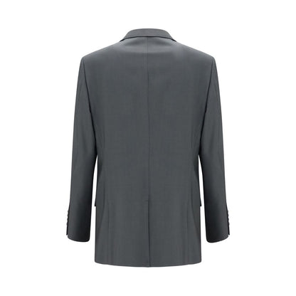 Jacket by Valentino Garavani for men in merino wool & mohair gray & monogram features an utilitarian silhouette with a refined , showcasing sophisticated pockets for an utilitarian aesthetic.