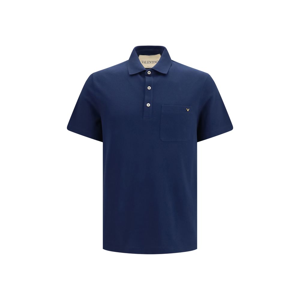Polo Shirt by Valentino Garavani for men in cotton blue showcases a sharp silhouette, detailed with a refined and sharp for a sophisticated finish.
