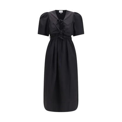 Dress by Ganni for women in stretch cotton black features an cute silhouette, detailed with a short-sleeve and that elegantly flows into a cute midi.