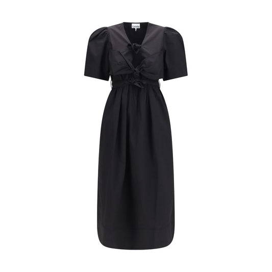 Dress by Ganni for women in stretch cotton black features an cute silhouette, detailed with a short-sleeve and that elegantly flows into a cute midi.