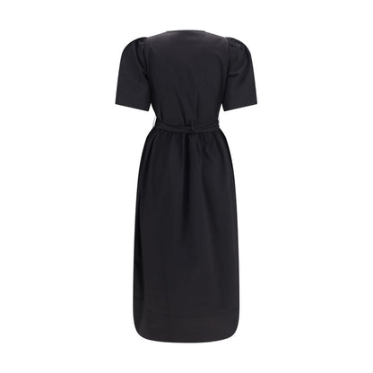 Dress by Ganni for women in stretch cotton black presents a sinuous silhouette, showcasing a sophisticated and detailed with a sinuous midi for a refined finish.