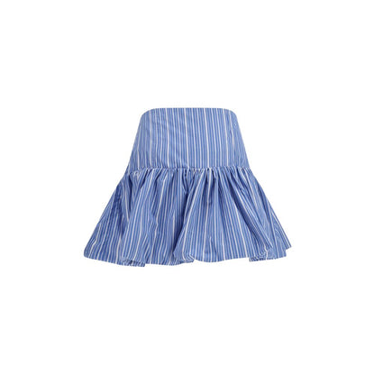 Skirt by Ganni for women in cotton blue, patterned & striped features a sublime silhouette, showcasing the sublime design of the Women's Cotton Mini Skirt in a sophisticated mini.