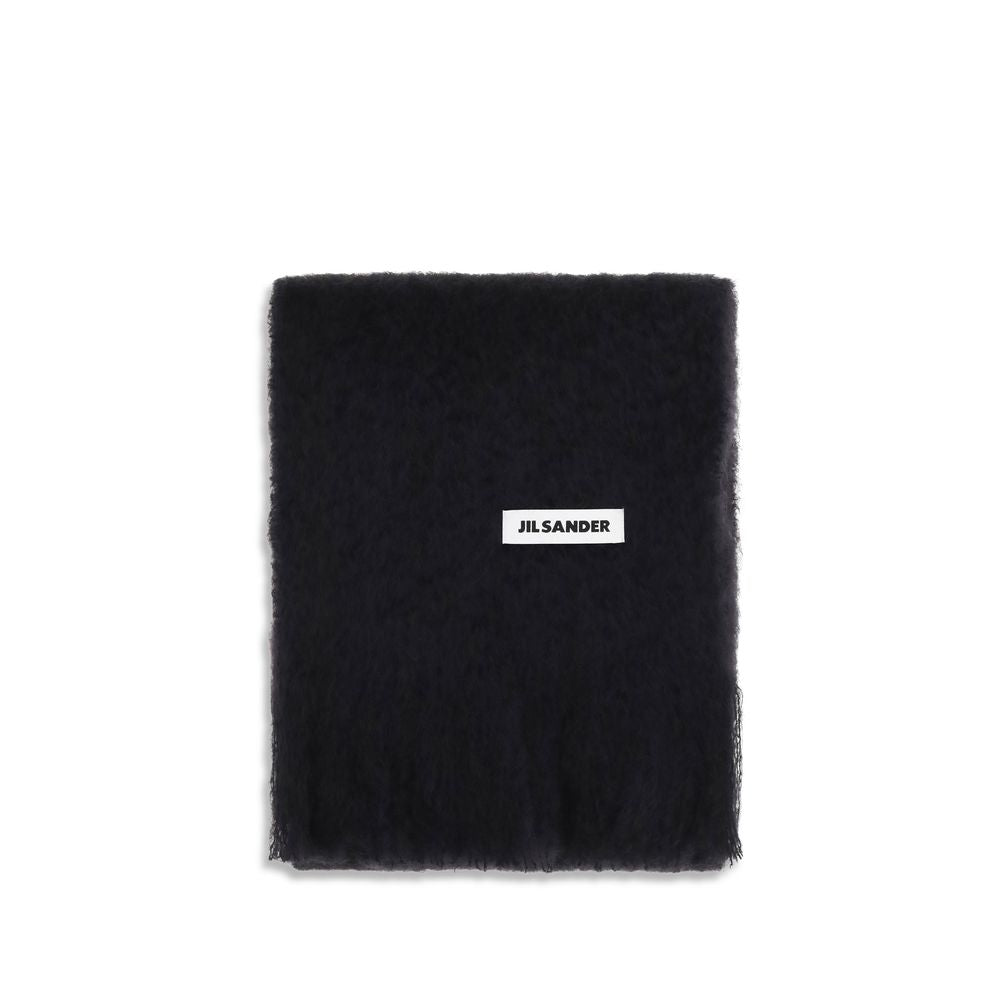 Scarf by Jil Sander for women in wool black & signature features a snug silhouette, perfectly showcasing the elegant drape and premium finish of the Wool Fringes Scarf.