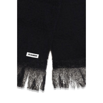 Scarf by Jil Sander for women in wool black & signature showcases a on trend silhouette, artfully capturing the on trend essence of the Wool Fringes Scarf design with a sophisticated finish.