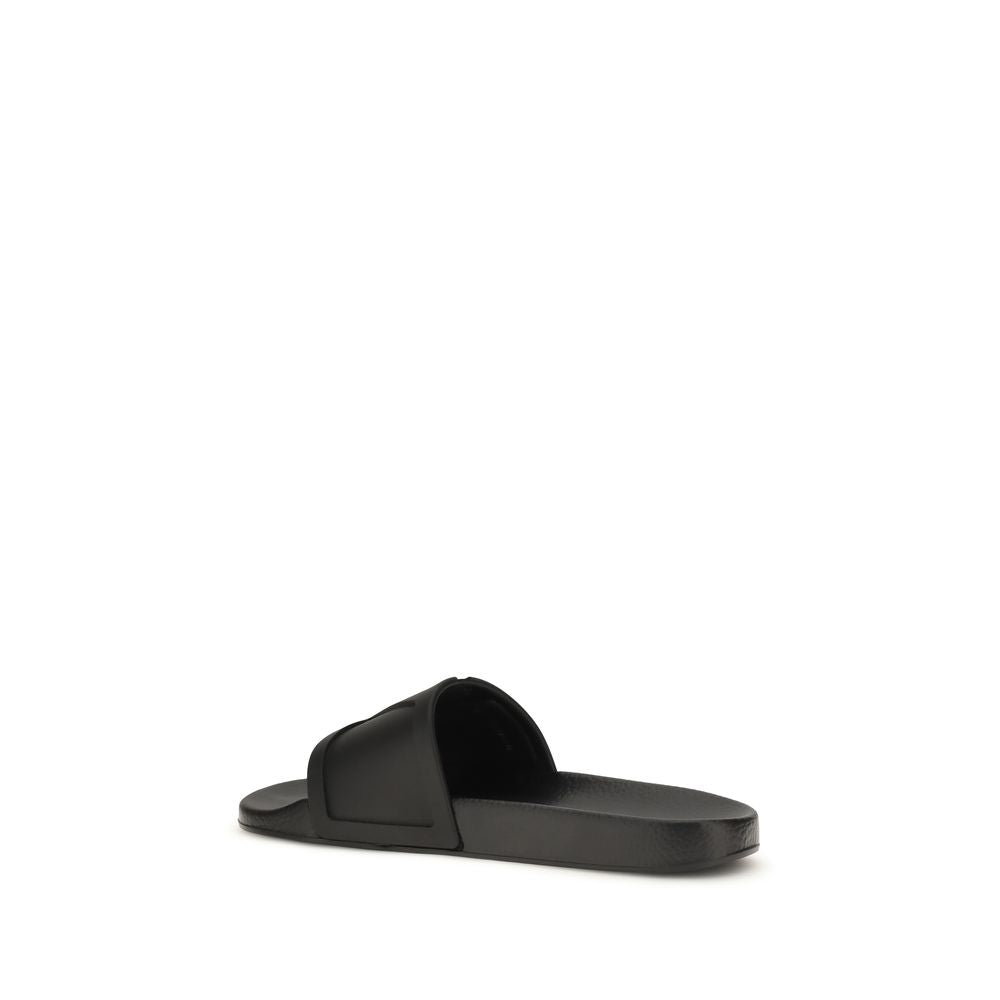 Flat Slider Sandals by Valentino Garavani for men in rubber and black & signature presents a captivating silhouette, showcasing the signature style of the V Logo Men's Rubber Flat Slider Sandals with a captivating flat and captivating .