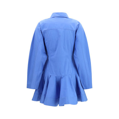 Dress by Ganni for women in stretch cotton blue features an sultry silhouette defined by a and , falling to an sultry short for a sultry look.