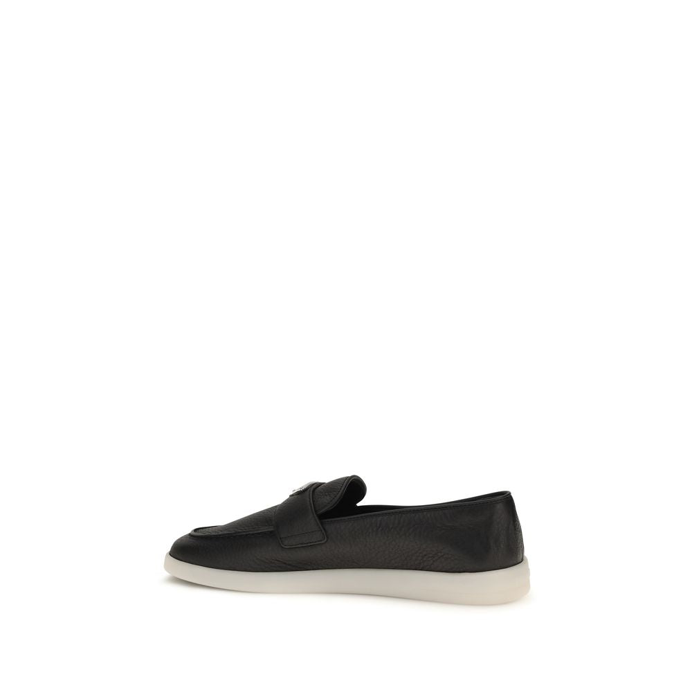 Loafer Slip-On Strap Shoes by Prada for men in bos taurus suede calf leather black features an ergonomic silhouette, perfectly showcasing Men's Bos Taurus Suede Calf Leather Loafer Slip-On Strap Shoes with its distinct and elegant .