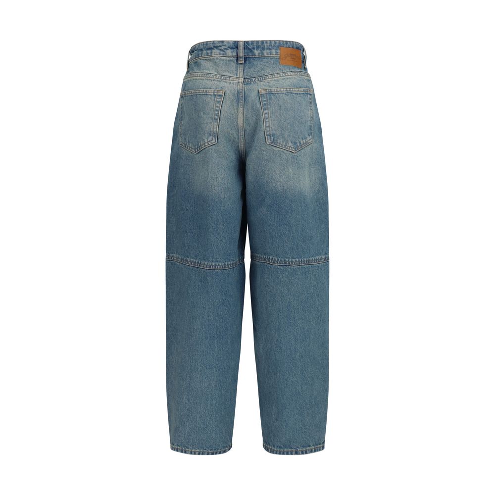 Jeans by Ganni for women in denim cotton blue features an sartorial tapered-leg & oversized and long with a mid rise cut for a sartorial finish.