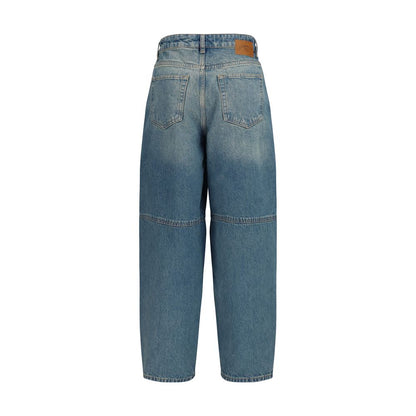 Jeans by Ganni for women in denim cotton blue features an sartorial tapered-leg & oversized and long with a mid rise cut for a sartorial finish.