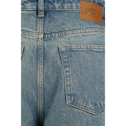 Jeans by Ganni for women in denim cotton blue features an refined tailoring silhouette, showcasing a premium tapered-leg & oversized with a mid rise and long cut for a refined tailoring look.