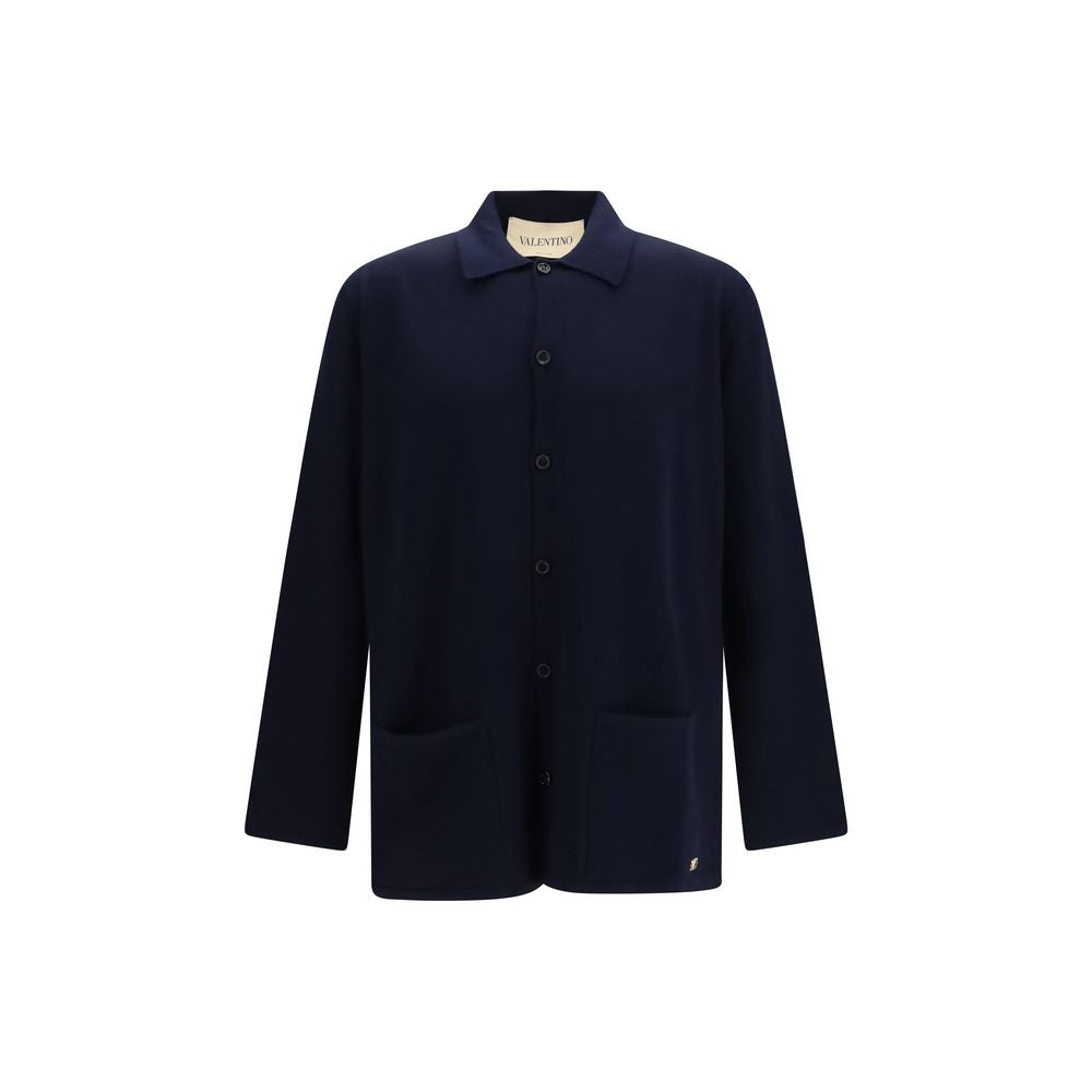Cardigan by Valentino Garavani for men in merino wool blue & signature features a nuanced silhouette with a refined and nuanced detailing for a sophisticated look.