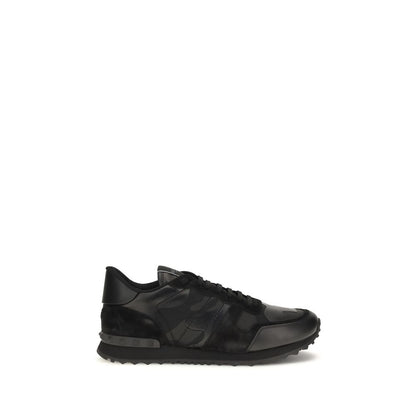 Athletic Sneakers by Valentino Garavani for men in polyester & bos taurus nappa calf leather black, patterned & camouflage features an effortless chic silhouette, showcasing the signature athletic style of the Men's Athletic Polyester & Bos Taurus Nappa Calf Leather Sneakers collection with a truly effortless chic finish.