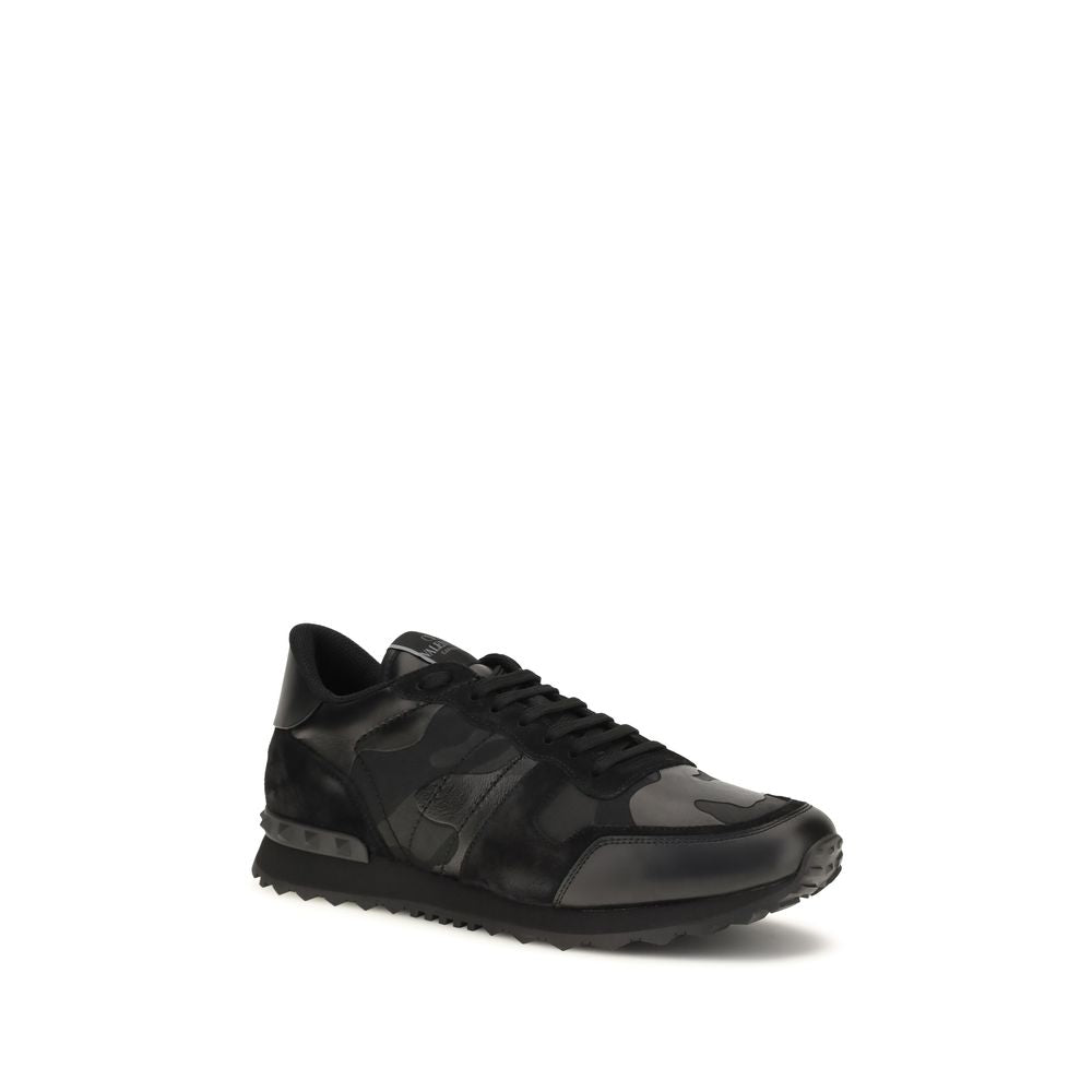 Athletic Sneakers by Valentino Garavani for men in polyester & bos taurus nappa calf leather black, patterned & camouflage presents a sleek silhouette, perfectly capturing the athletic style essence of Men's Athletic Polyester & Bos Taurus Nappa Calf Leather Sneakers with its sleek design and premium finish.