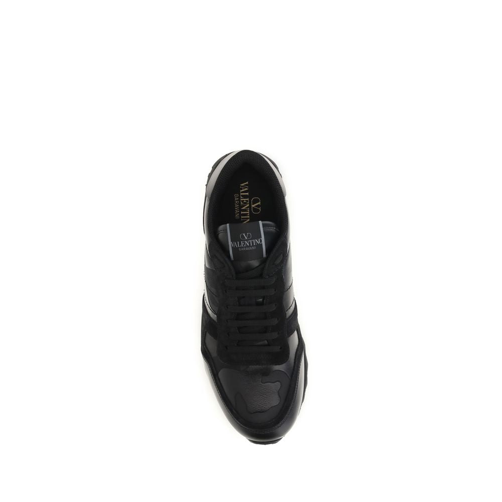 Athletic Sneakers by Valentino Garavani for men in polyester & bos taurus nappa calf leather black, patterned & camouflage features an exquisite silhouette, showcasing the premium athletic style of the Men's Athletic Polyester & Bos Taurus Nappa Calf Leather Sneakers with an exquisite finish.