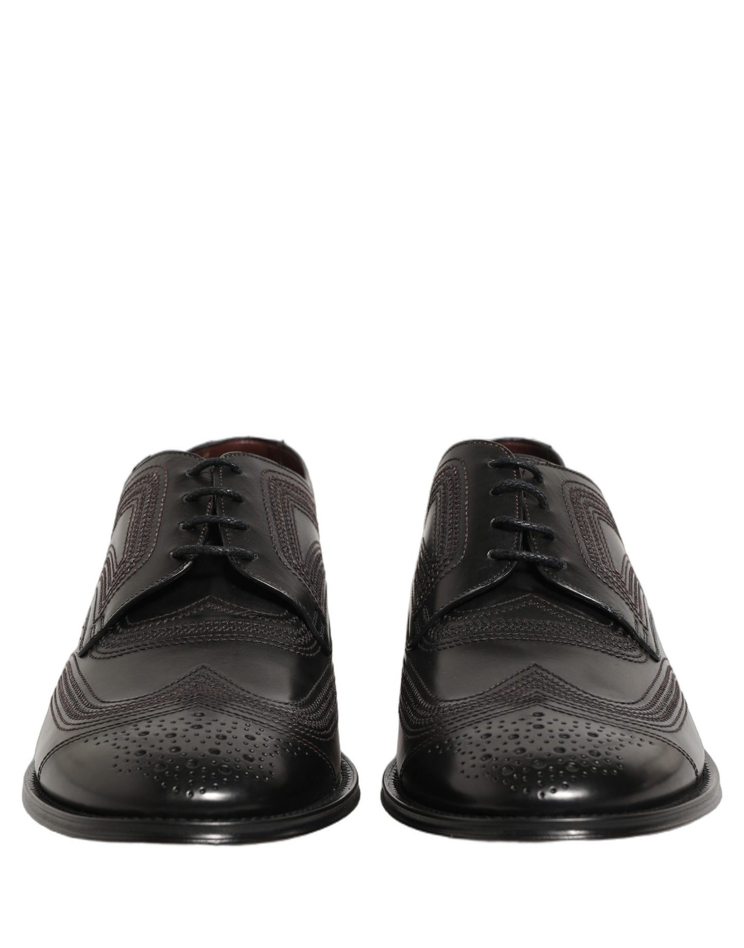 Dolce & Gabbana Black Embroidered Leather Derby Dress Shoes