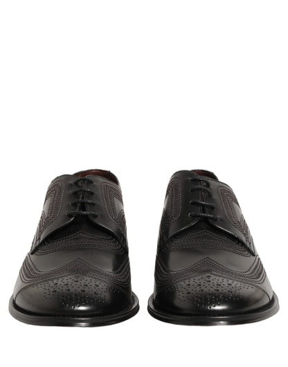 Dolce & Gabbana Black Embroidered Leather Derby Dress Shoes