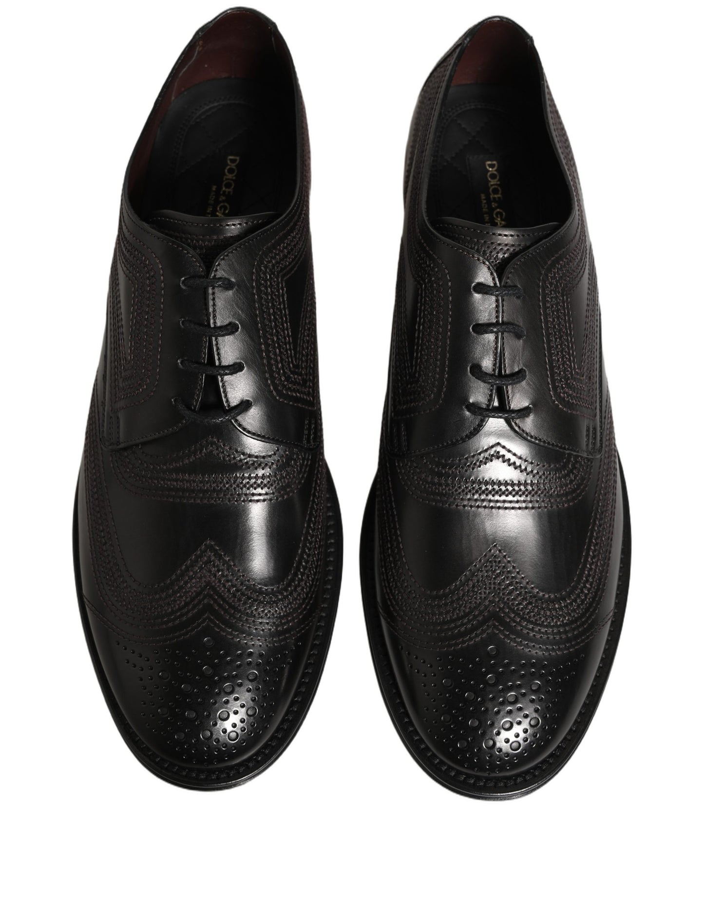 Dolce & Gabbana Black Embroidered Leather Derby Dress Shoes