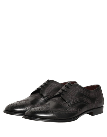 Dolce & Gabbana Black Embroidered Leather Derby Dress Shoes