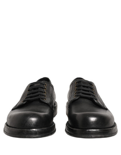 Dolce & Gabbana Men's Silk Viscose Calf Goat & Horse Leather Derby Lace-Up Shoes - Black