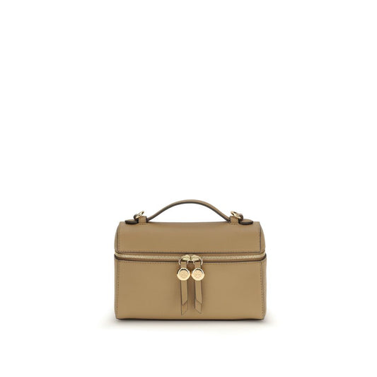 Mini Crossbody Handbag by Tory Burch for women in bos taurus calf leather beige presents a ornamental silhouette, showcasing a secure zipper, ample cardholder, and versatile crossbody-strap, handle & adjustable-strap for a ornamental finish.