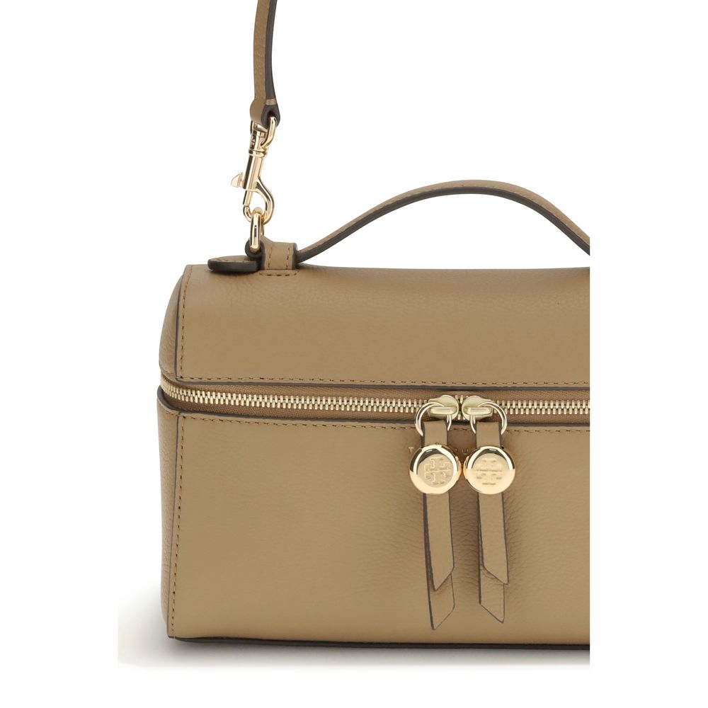 Mini Crossbody Handbag by Tory Burch for women in bos taurus calf leather beige features a contemporary silhouette, showcasing a secure zipper, ample cardholder, and contemporary crossbody-strap, handle & adjustable-strap for a sophisticated look.