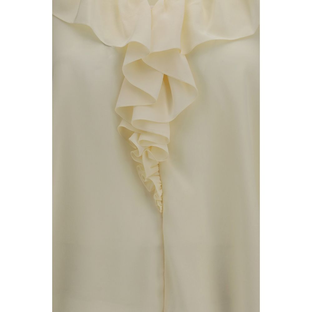 Blouse by Chloé for women in silk beige & signature presents a discerning silhouette, showcasing a sophisticated and for a truly discerning finish.